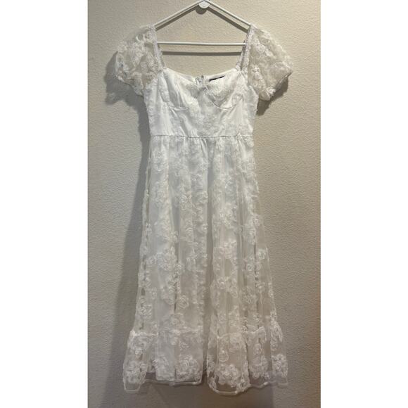 Lulus Notable Elegance White Mesh Floral Applique Bustier Midi Dress Size M - Picture 3 of 7